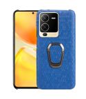 For vivo S15 Ring Holder Honeycomb PU Phone Case(Navy Blue)