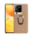 For vivo S15 Ring Holder Honeycomb PU Phone Case(Coffee)