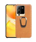 For vivo S15 Ring Holder Honeycomb PU Phone Case(Orange)
