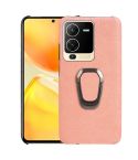 For vivo S15 Ring Holder Honeycomb PU Phone Case(Pink)