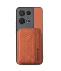 For OPPO Reno 8 Pro Carbon Fiber Magnetic Card Bag Phone Case(Brown)