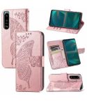 For Sony Xperia 5 IV Butterfly Love Flower Embossed Leather Phone Case(Rose Gold)