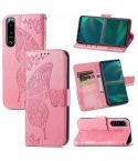 For Sony Xperia 5 IV Butterfly Love Flower Embossed Leather Phone Case(Pink)