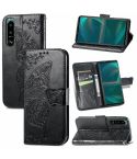 For Sony Xperia 5 IV Butterfly Love Flower Embossed Leather Phone Case(Black)