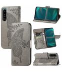 For Sony Xperia 5 IV Butterfly Love Flower Embossed Leather Phone Case(Gray)