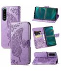 For Sony Xperia 5 IV Butterfly Love Flower Embossed Leather Phone Case(Lavender)