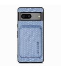 For Google Pixel 7 Carbon Fiber Leather Card Magsafe Phone Case(Blue)