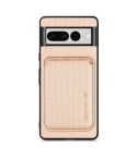 For Google Pixel 7 Pro Carbon Fiber Leather Card Magsafe Phone Case(Khaki)