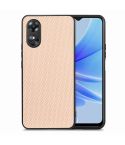 For OPPO A17 Carbon Fiber Texture Leather Back Cover Phone Case(Khaki)