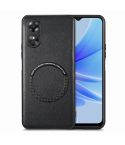 For OPPO A17 Solid Color Magsafe Leather Phone Case(Black)
