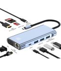 JUNSUNMAY 10 in 1 Type-C to 4K HDMI + VGA +RJ45 + 3.5mm Audio Docking Station Adapter PD Quick Charge Hub SD/TF Card Reader