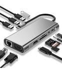 USB C HUB, USB C Adapter 11 in 1 Dongle with 4K HDMI, VGA, Type C PD, USB3.0, RJ45 Ethernet, SD/TF Card Reader, 3.5mm AUX, Docking Station Compatible with MacBook Pro/Air, Other Type C Laptops Devices