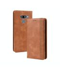 Magnetic Buckle Retro Crazy Horse Texture Horizontal Flip Leather Case for LG K50 /LG Q60 , with Holder & Card Slots & Photo Frame(Brown)
