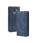 Magnetic Buckle Retro Crazy Horse Texture Horizontal Flip Leather Case for LG K50 /LG Q60 , with Holder & Card Slots & Photo Frame(Blue)