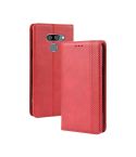 Magnetic Buckle Retro Crazy Horse Texture Horizontal Flip Leather Case for LG K50 /LG Q60 , with Holder & Card Slots & Photo Frame(Red)
