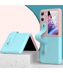For OPPO Find N2 Flip Skin Color Contrast Wrist Strap Bracket Folding Phone Case(Ice Blue+Pink)
