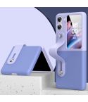 For OPPO Find N2 Flip Skin Color Contrast Wrist Strap Bracket Folding Phone Case(Sky Blue+Light Purple)