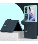 For OPPO Find N2 Flip Skin Color Contrast Wrist Strap Bracket Folding Phone Case(Dark Blue+Ice Blue)