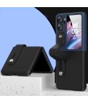 For OPPO Find N2 Flip Skin Color Contrast Wrist Strap Bracket Folding Phone Case(Black+Dark Blue)