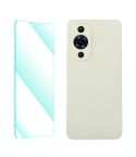 For Huawei Nova 11 ENKAY Liquid Silicone Phone Case with Tempered Glass Film(Beige)