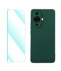 For Huawei Nova 11 ENKAY Liquid Silicone Phone Case with Tempered Glass Film(Dark Green)