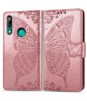 Butterfly Love Flowers Embossing Horizontal Flip Leather Case For Huawei P Smart Z with Holder & Card Slots & Wallet & Lanyard(Rose gold)