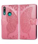 Butterfly Love Flowers Embossing Horizontal Flip Leather Case For Huawei P Smart Z with Holder & Card Slots & Wallet & Lanyard(Pink)