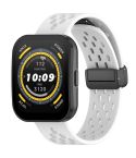 For Amazfit Bip 5 Folding Magnetic Clasp Silicone Watch Band(White)
