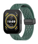 For Amazfit Bip 5 Folding Magnetic Clasp Silicone Watch Band(Blackish Green)