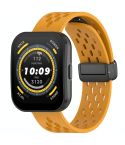 For Amazfit Bip 5 Folding Magnetic Clasp Silicone Watch Band(Yellow)