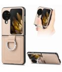 For OPPO Find N3 Flip Litchi PU Diamond-encrusted Ring Phone Case(Khaki)