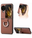 For OPPO Find N3 Flip Litchi PU Diamond-encrusted Ring Phone Case(Brown)