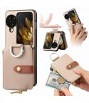 For OPPO Find N3 Flip Vertical Flip Zipper Wallet Ring Leather Phone Case(Khaki)