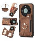 For Huawei Mate 60 Pro Retro Skin-feel Ring Multi-card RFID Wallet Phone Case with Lanyard(Brown)