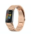 For Fitbit Charge 6 Three Beads Stainless Steel Metal Watch Band(Rose Gold)