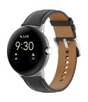 For Google Pixel Watch 2 Top Layer Leather Embossed Sewing Watch Band(Black)