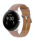 For Google Pixel Watch 2 Top Layer Leather Embossed Sewing Watch Band(Dark Pink)
