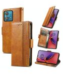 For Motorola Moto G84 CaseNeo Splicing Dual Magnetic Buckle Leather Phone Case(Khaki)