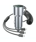 K15 Car Adapter 3 in 1 Stretchable Cable 22.5W Quick Charge Cigarette Lighter Dual USB Ports