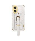 For OPPO A38 Electroplated Wrist Strap Crocodile Leather Back Phone Case(White)