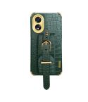 For OPPO A38 Electroplated Wrist Strap Crocodile Leather Back Phone Case(Green)