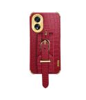 For OPPO A38 Electroplated Wrist Strap Crocodile Leather Back Phone Case(Red)