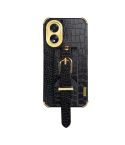For OPPO A38 Electroplated Wrist Strap Crocodile Leather Back Phone Case(Black)