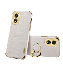 For OPPO A38 6D Electroplating Crocodile Texture Leather Back Phone Case with Holder(White)