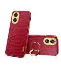 For OPPO A38 6D Electroplating Crocodile Texture Leather Back Phone Case with Holder(Red)