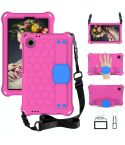 For Alcatel Joy Tab2 2020 / 3T 8.0 Honeycomb EVA Hybrid PC Tablet Case with Strap(Rose Red+Blue)