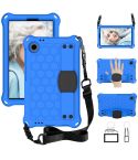 For Alcatel Joy Tab2 2020 / 3T 8.0 Honeycomb EVA Hybrid PC Tablet Case with Strap(Blue+Black)