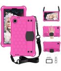 For Alcatel Joy Tab2 2020 / 3T 8.0 Honeycomb EVA Hybrid PC Tablet Case with Strap(Rose Red+Black)