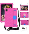 For Xiaomi Redmi Pad SE 11 2023 Honeycomb EVA Hybrid PC Tablet Case with Strap(Rose Red+Blue)
