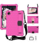 For Xiaomi Redmi Pad SE 11 2023 Honeycomb EVA Hybrid PC Tablet Case with Strap(Rose Red+Black)